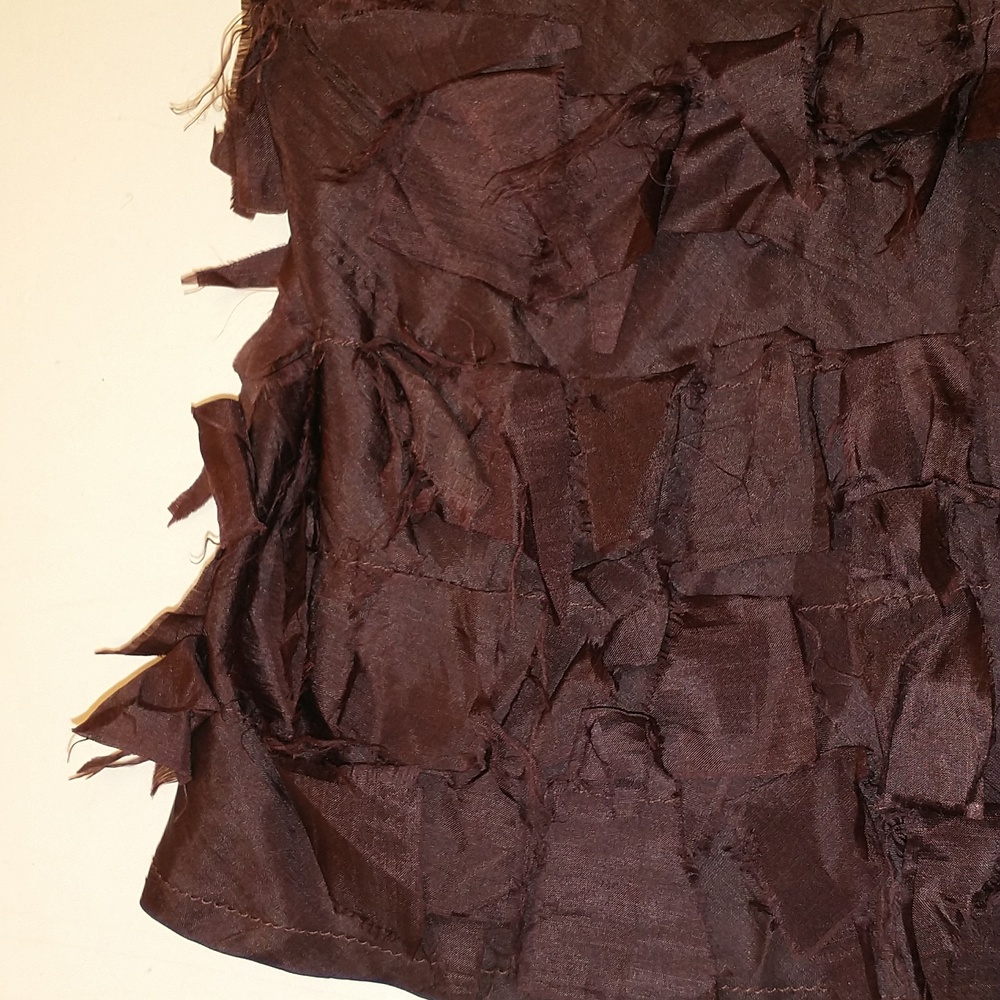 100% Silk Skirt Rag Ruffles Tiered Effect Chan Luu Long Maxi Brown Burgundy SeeM - Picture 5 of 12